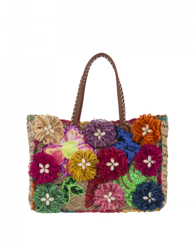 RomanticDesign Borsa Da Spiaggia In Paglia Con Manico A Strass – Piccola, Elegante, Estate