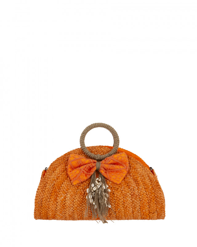 Borsa da mare Alex e Max in paglia e juta con fiocco e conchiglie