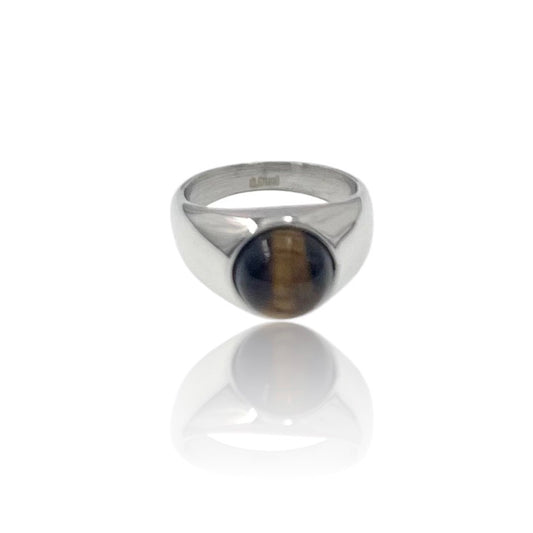 Anello in acciaio da uomo forma tonda con occhio di tigre