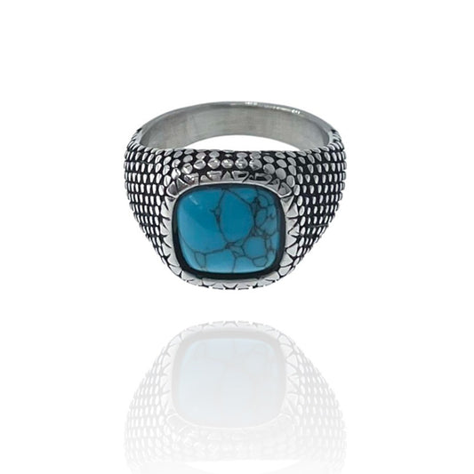 Anello in acciaio da uomo con pietra turchese