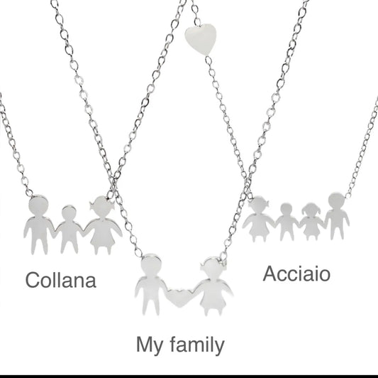 Collana famiglia con cuoricino in acciaio inossidabile
