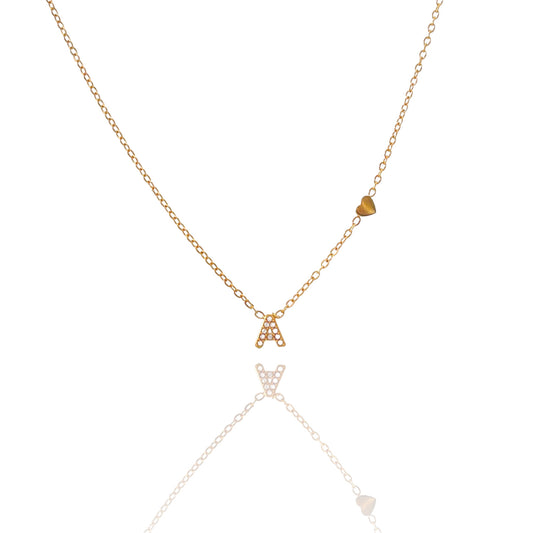 Collana dorata in acciaio inossidabile con iniziale e zirconi