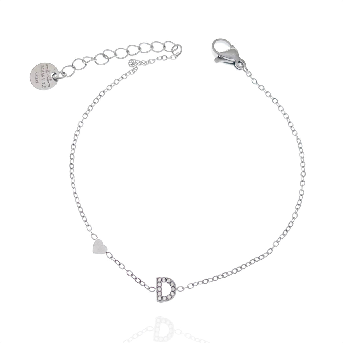 Bracciale con iniziale e zirconi colore argento