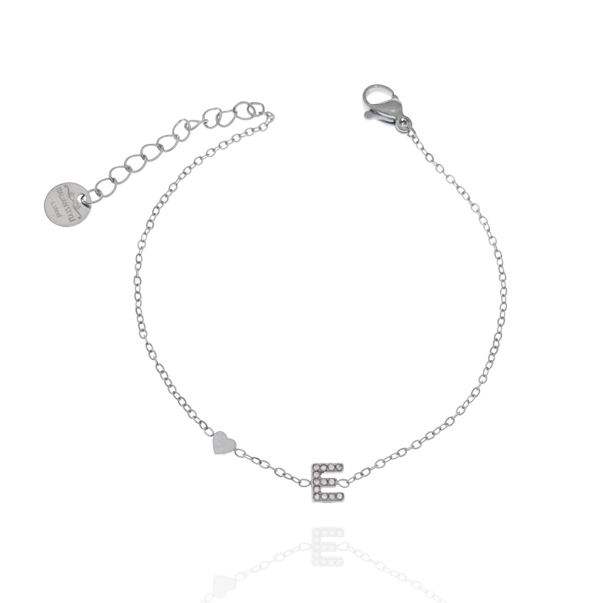 Bracciale con iniziale e zirconi colore argento