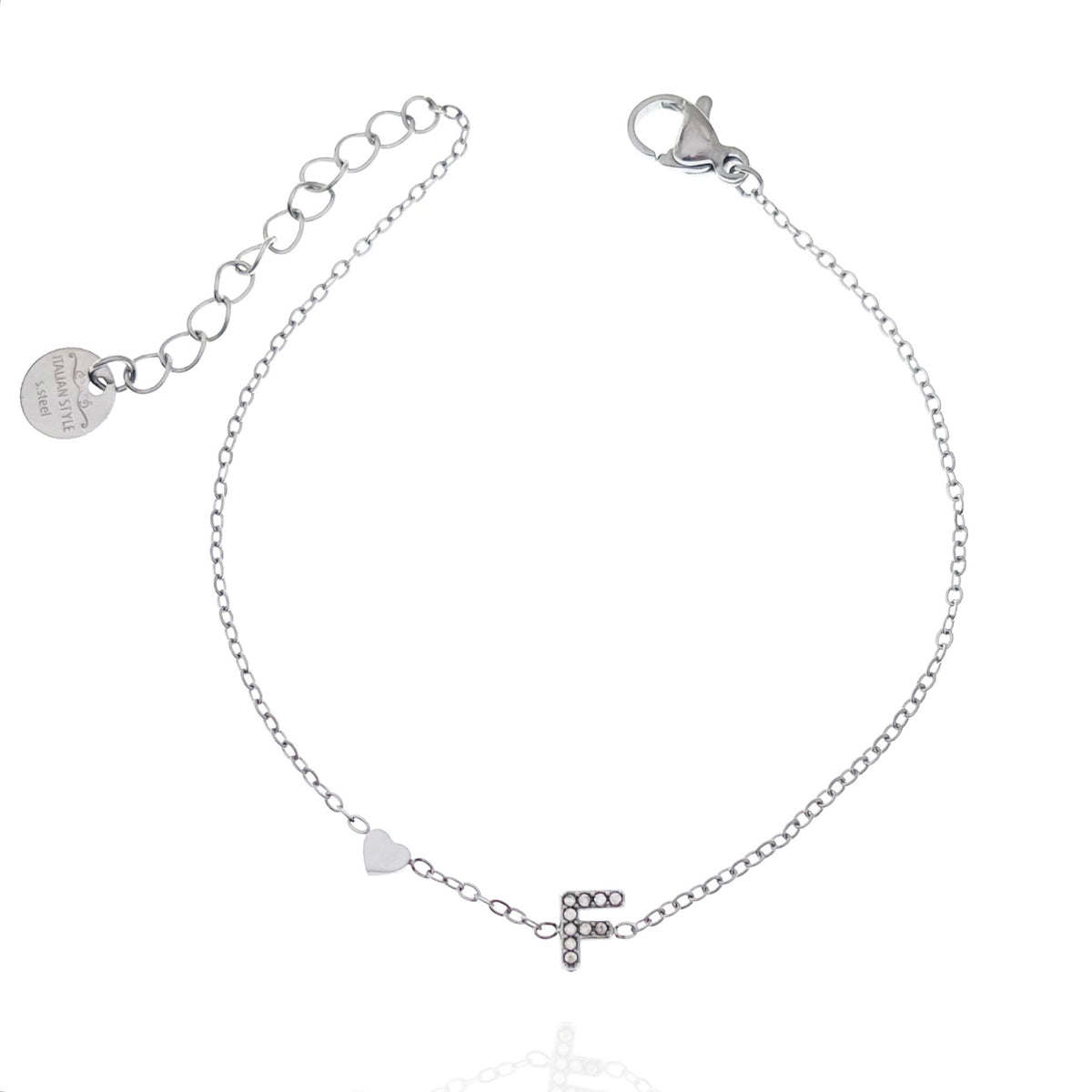 Bracciale con iniziale e zirconi colore argento