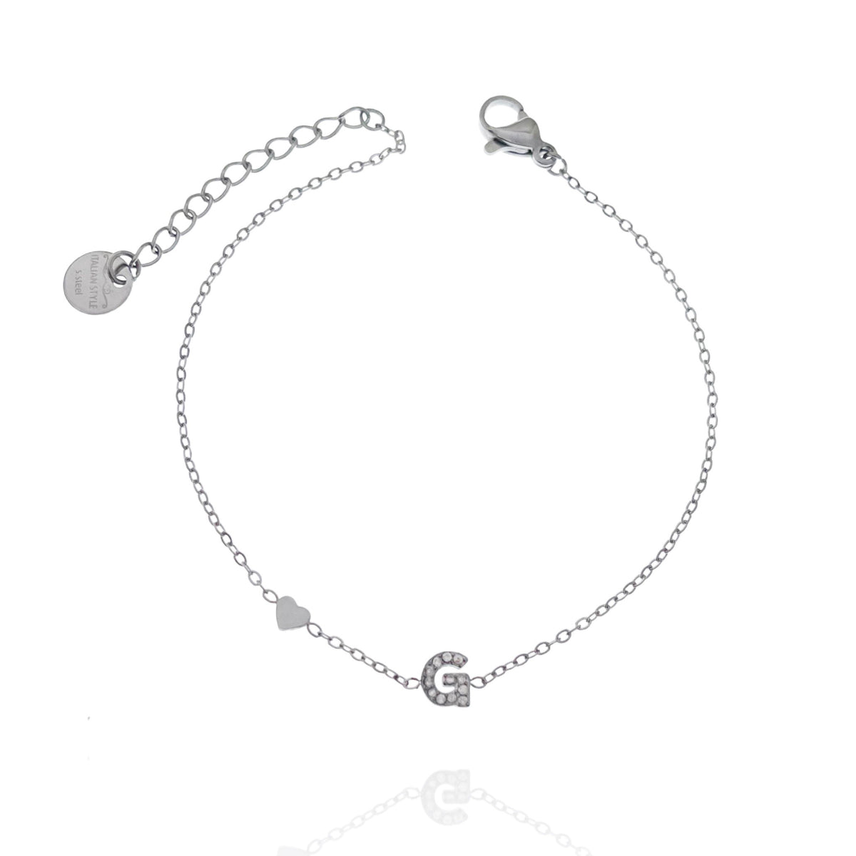 Bracciale con iniziale e zirconi colore argento