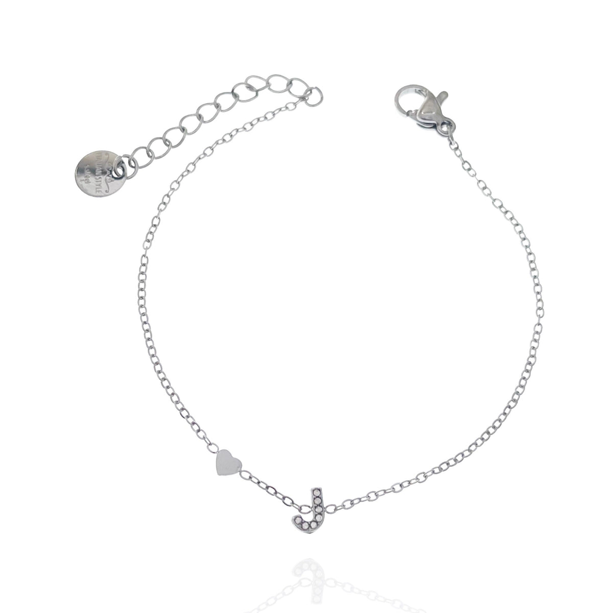Bracciale con iniziale e zirconi colore argento