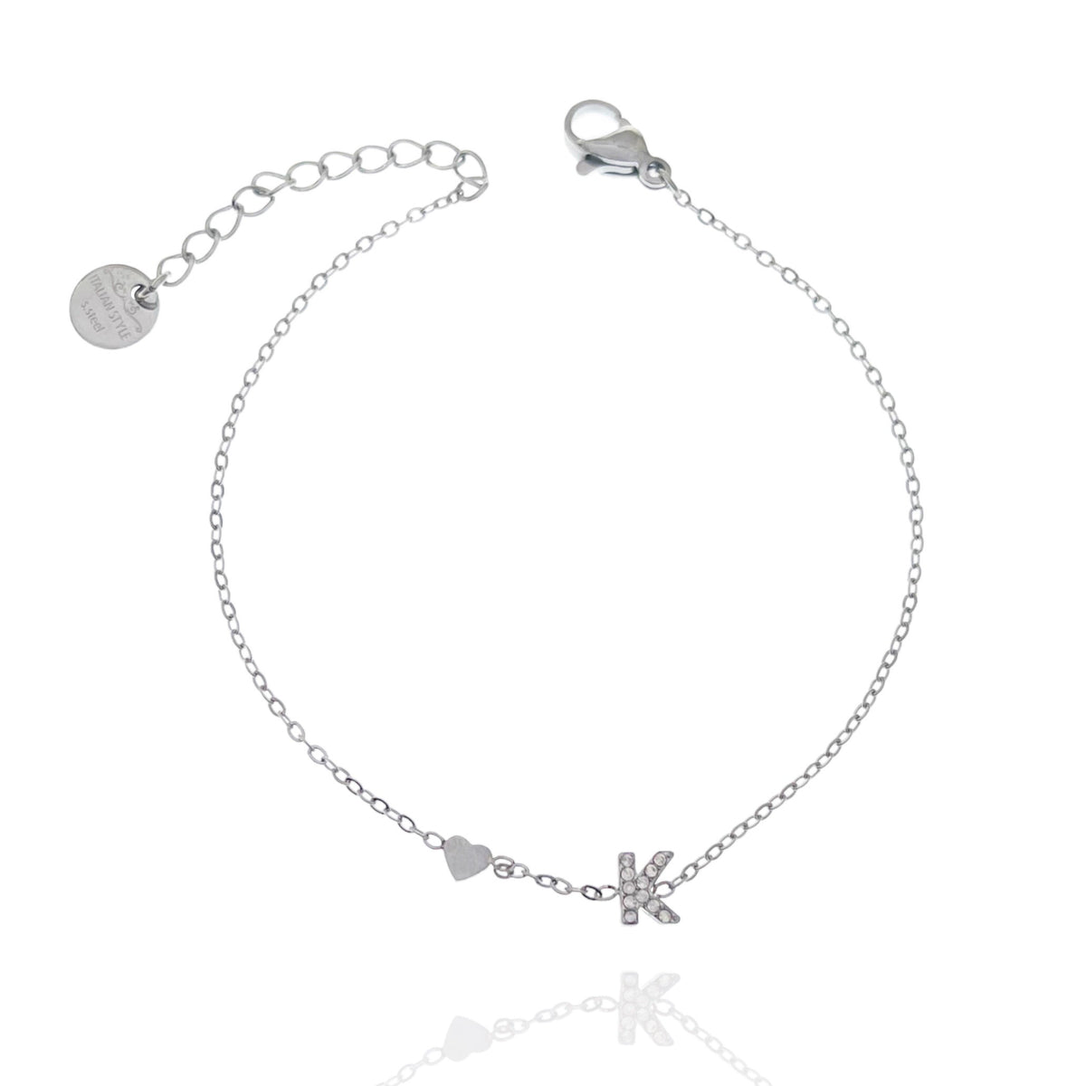Bracciale con iniziale e zirconi colore argento