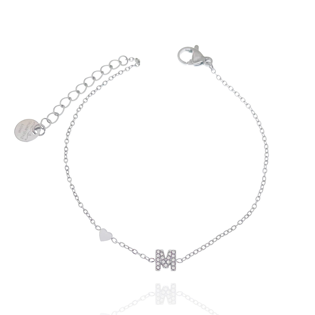 Bracciale con iniziale e zirconi colore argento