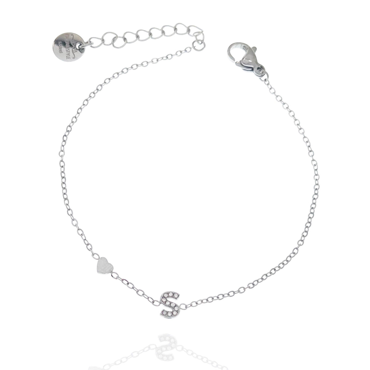Bracciale con iniziale e zirconi colore argento