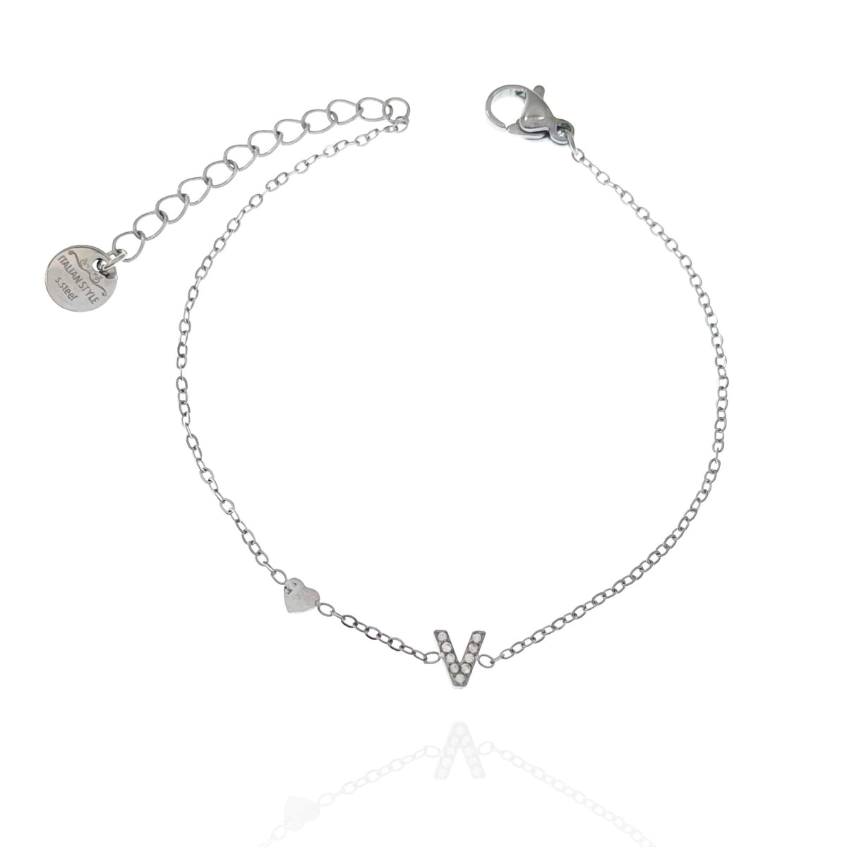 Bracciale con iniziale e zirconi colore argento