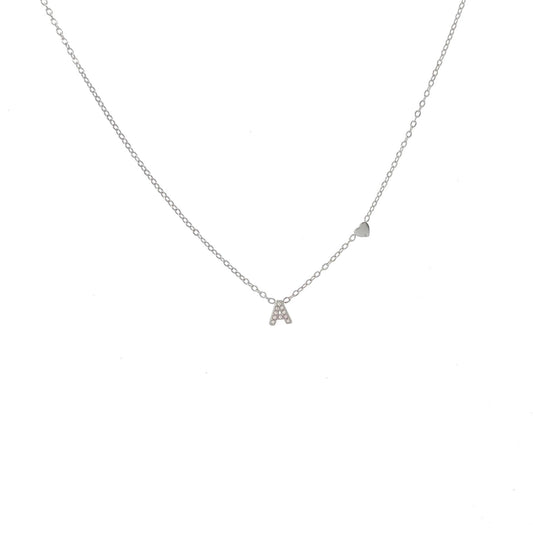 Collana argentata in acciaio inossidabile con iniziale e zirconi