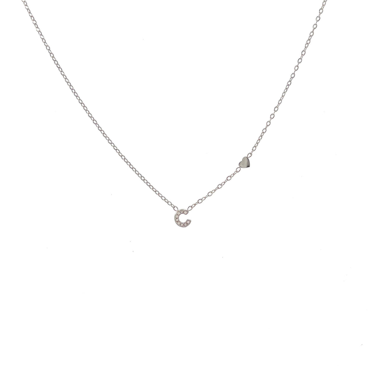 Collana argentata in acciaio inossidabile con iniziale e zirconi