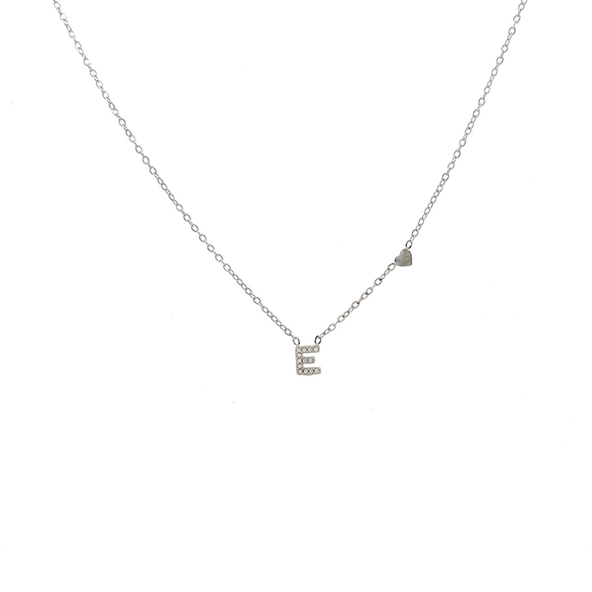 Collana argentata in acciaio inossidabile con iniziale e zirconi