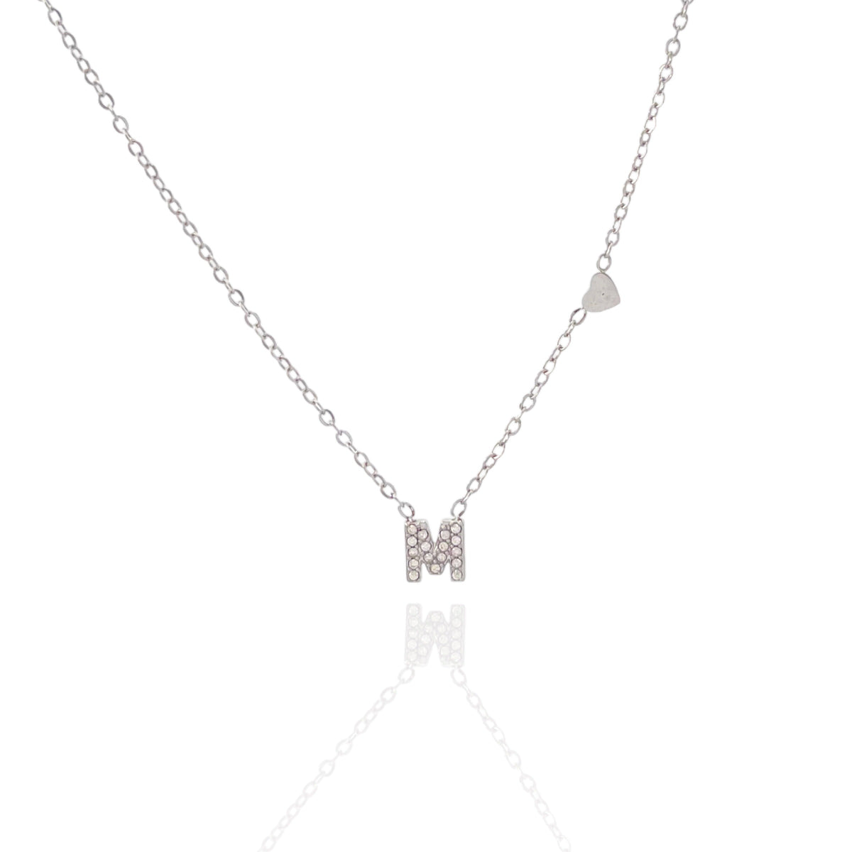 Collana argentata in acciaio inossidabile con iniziale e zirconi