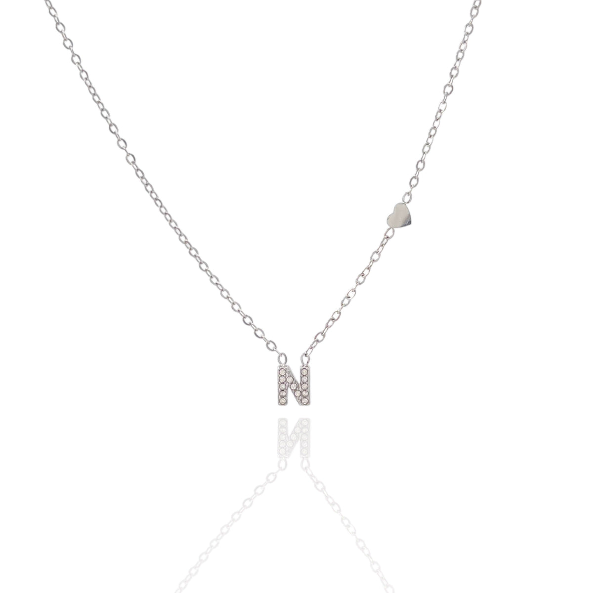 Collana argentata in acciaio inossidabile con iniziale e zirconi