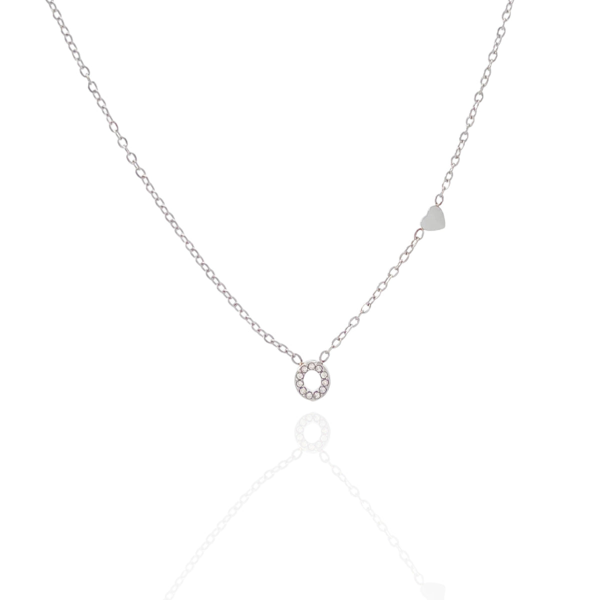 Collana argentata in acciaio inossidabile con iniziale e zirconi