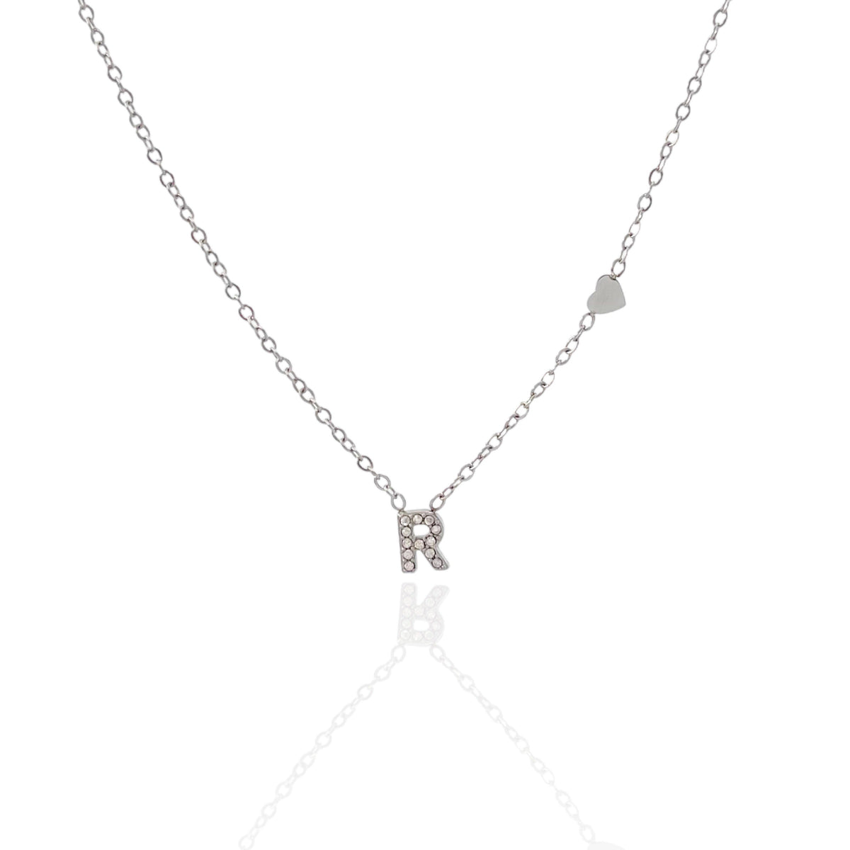 Collana argentata in acciaio inossidabile con iniziale e zirconi