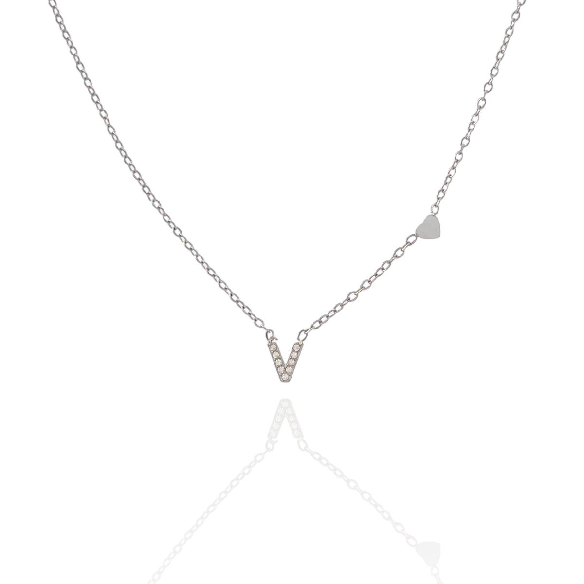 Collana argentata in acciaio inossidabile con iniziale e zirconi