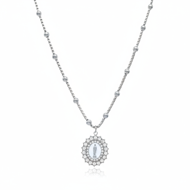 Collana rosario Madonna in acciaio inossidabile