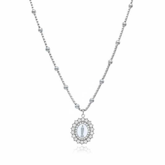Collana rosario Madonna in acciaio inossidabile