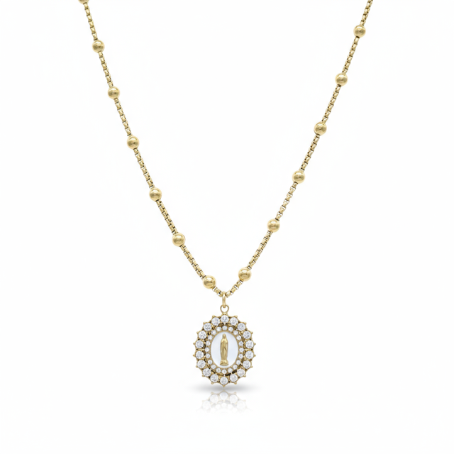 Collana rosario Madonna in acciaio inossidabile