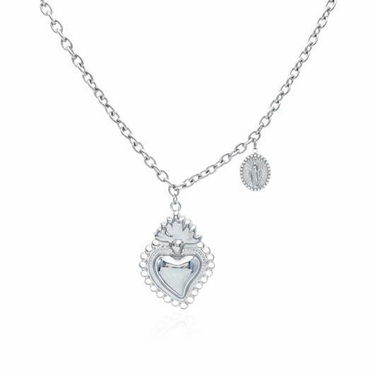 Collana sacro cuore, cuore sacro in acciaio inossidabile