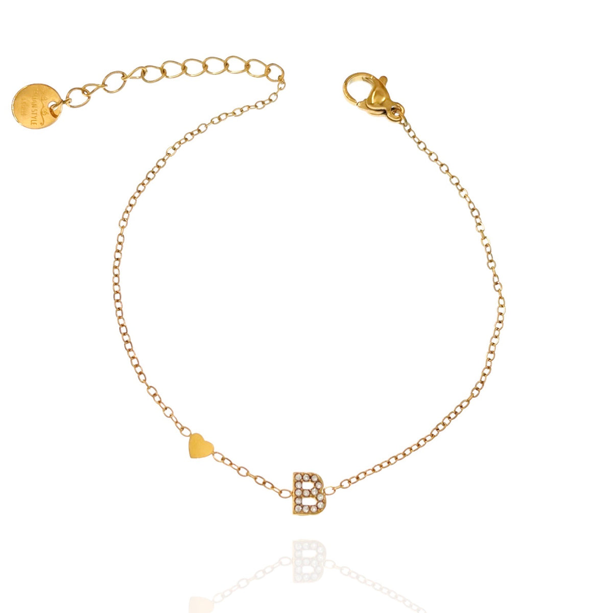 Bracciale con iniziale e zirconi colore oro