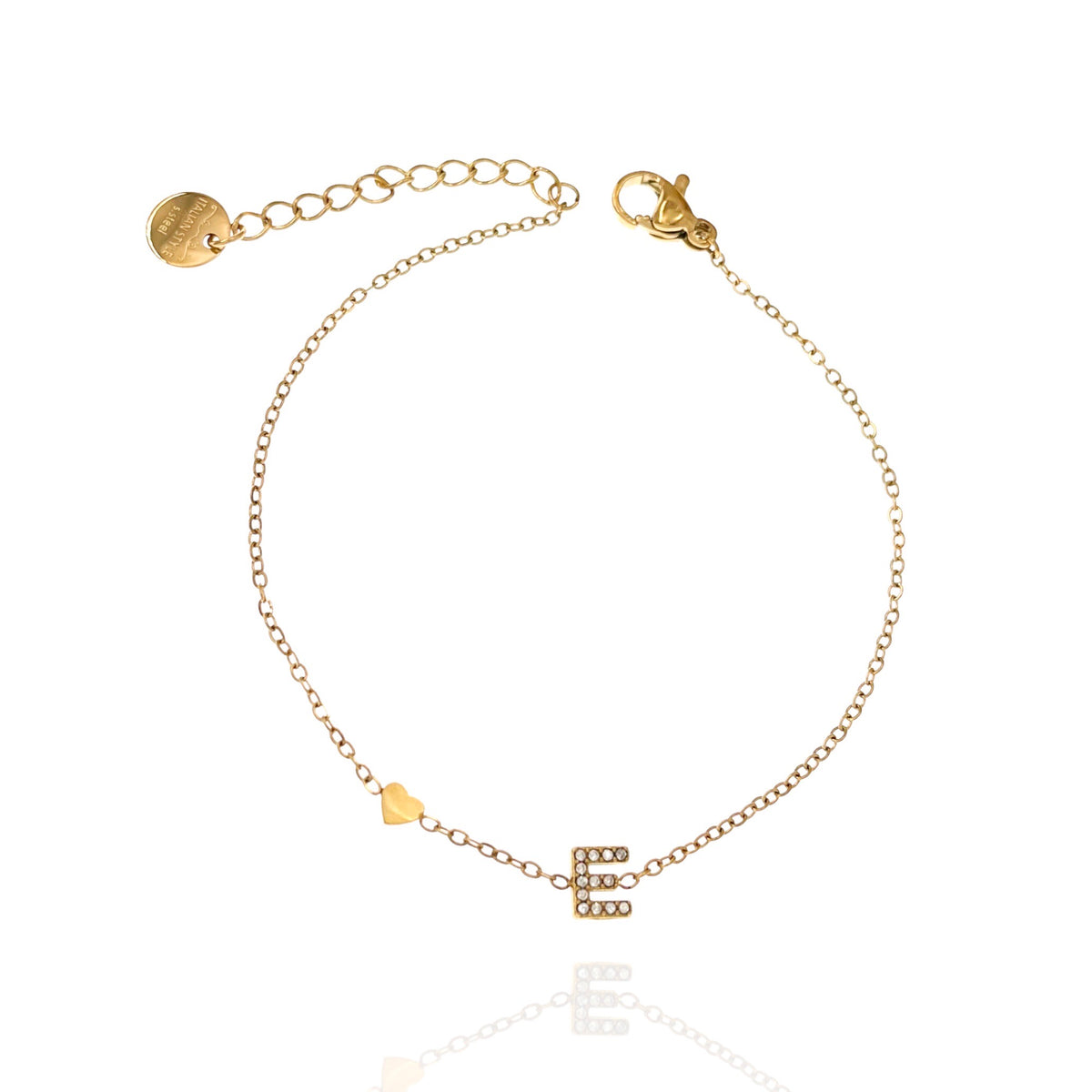 Bracciale con iniziale e zirconi colore oro