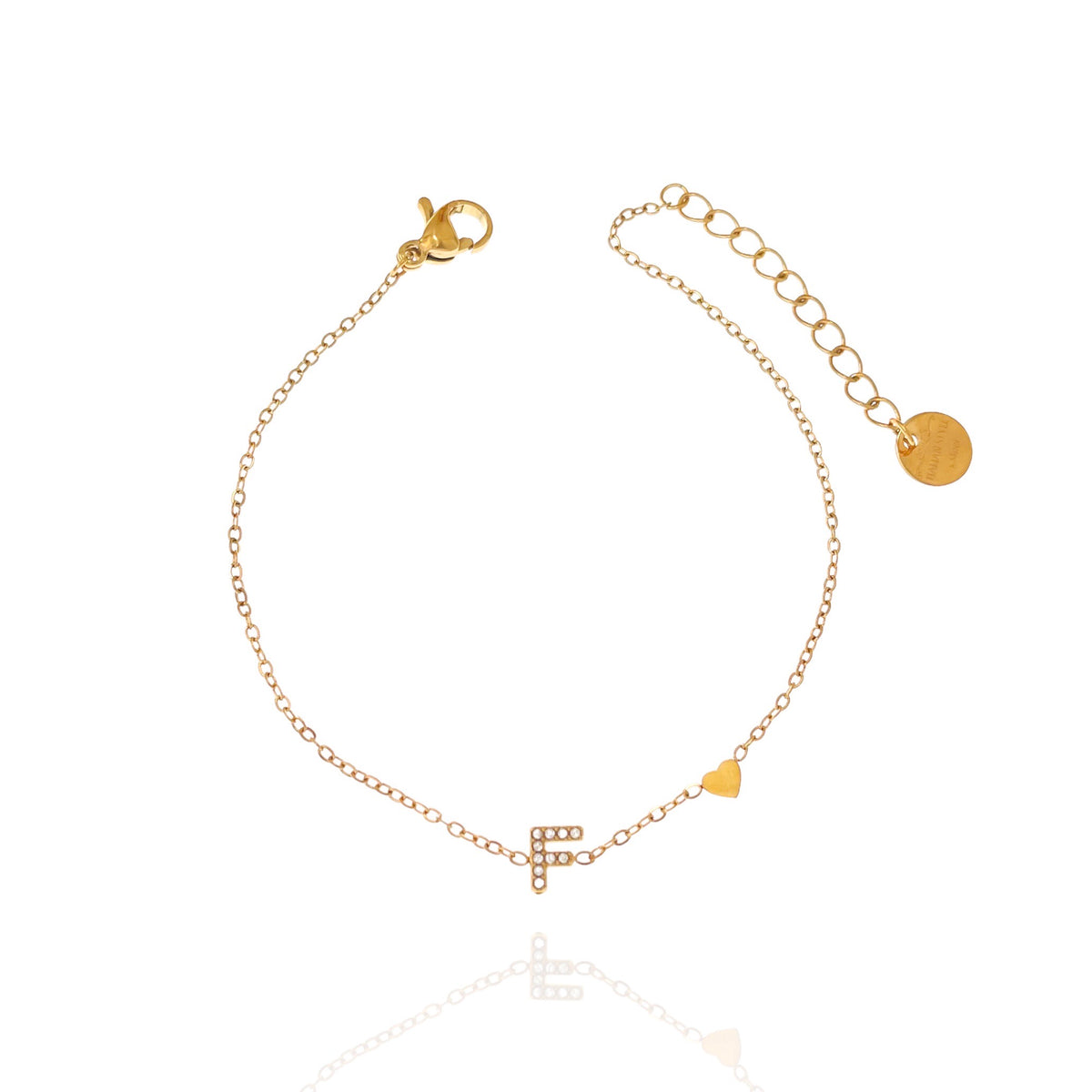 Bracciale con iniziale e zirconi colore oro