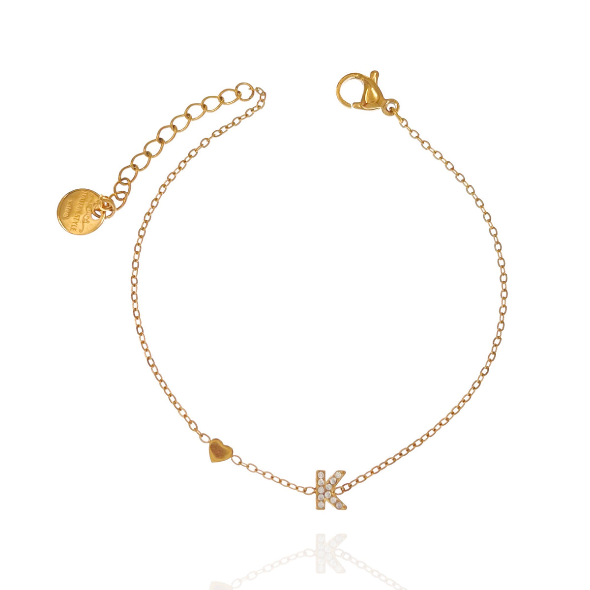 Bracciale con iniziale e zirconi colore oro
