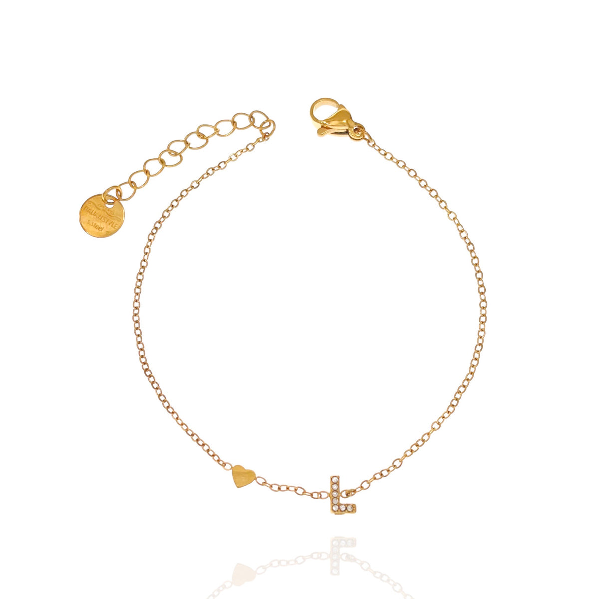 Bracciale con iniziale e zirconi colore oro