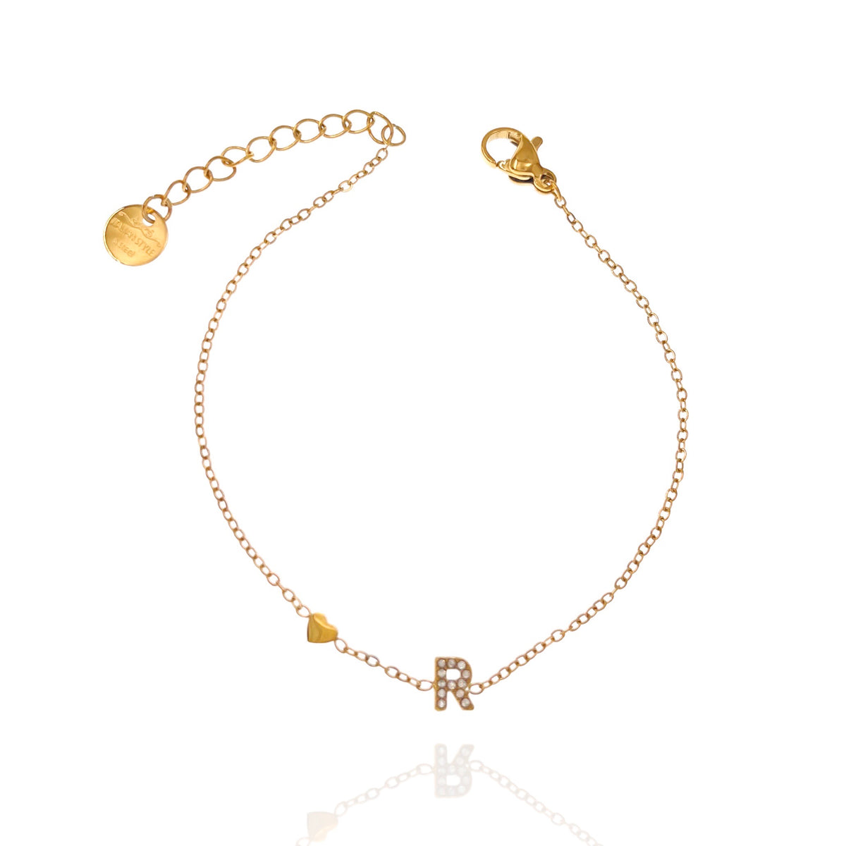 Bracciale con iniziale e zirconi colore oro