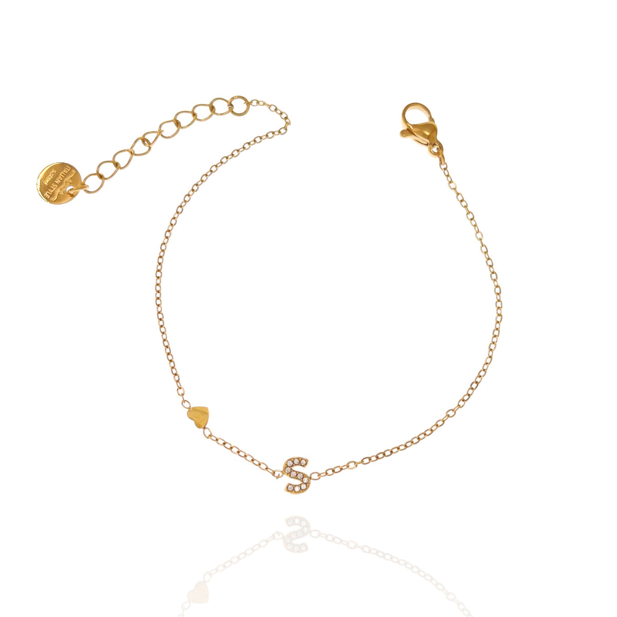 Bracciale con iniziale e zirconi colore oro