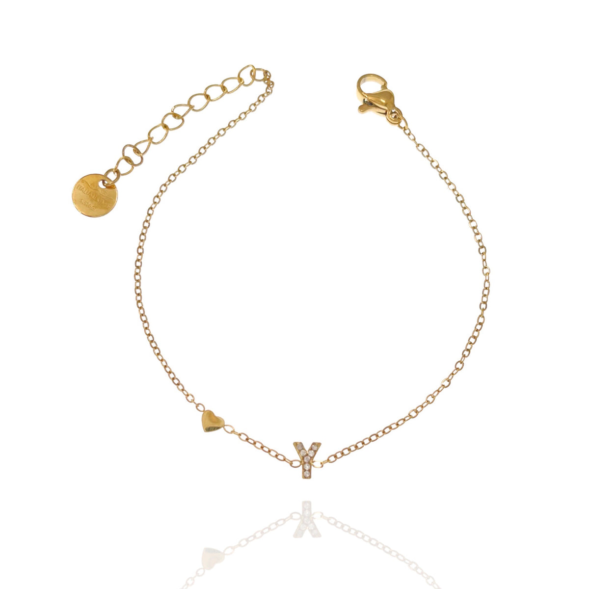 Bracciale con iniziale e zirconi colore oro