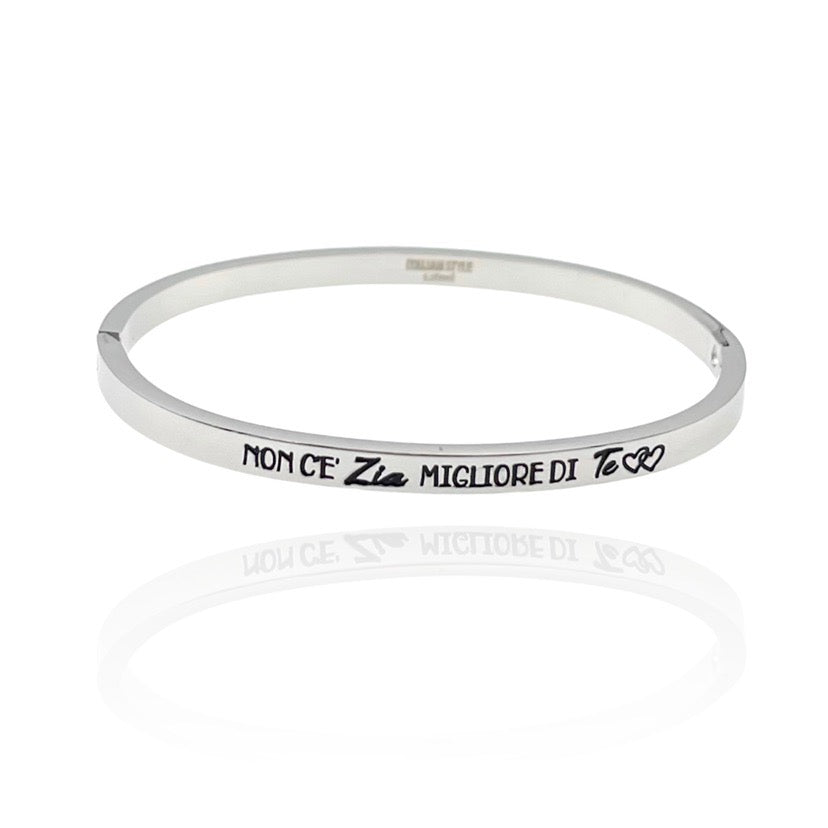 Bracciale rigido da donna in acciaio con frase scritta incisa