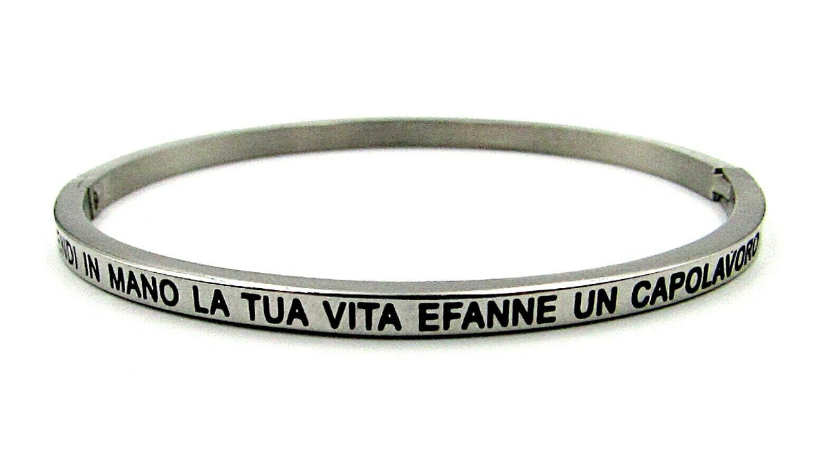 Bracciale rigido da donna in acciaio con frase scritta incisa