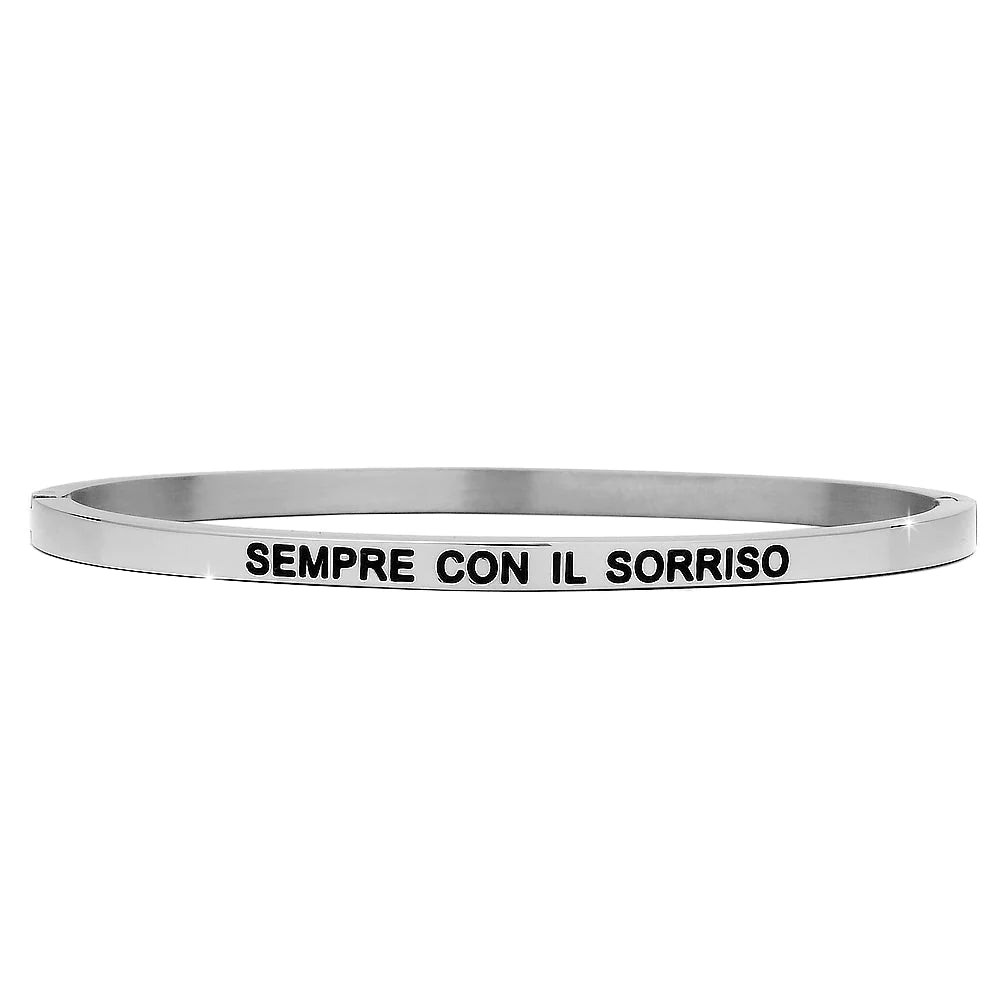 Bracciale rigido da donna in acciaio con frase scritta incisa