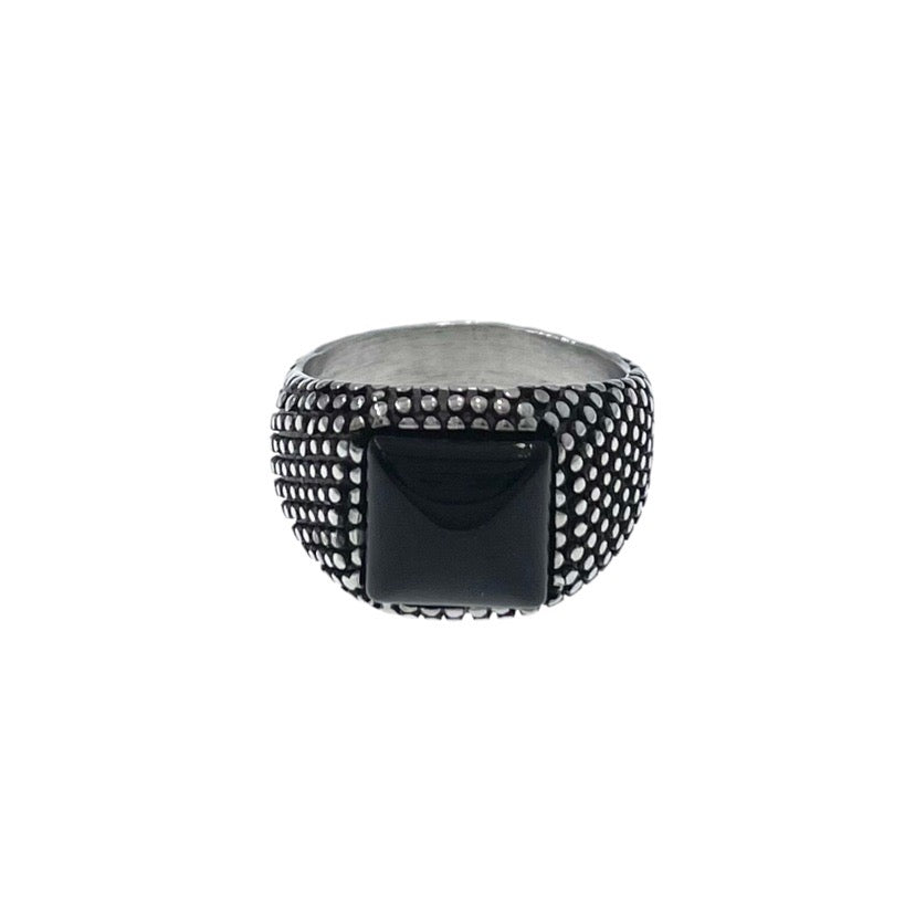 Anello Uomo Con Onice Nera Naturale In Acciaio Inox 316L - Sigillo Vintage, Largo 20mm, Taglie Dalla 17 Alla 24, Ipoallergenico