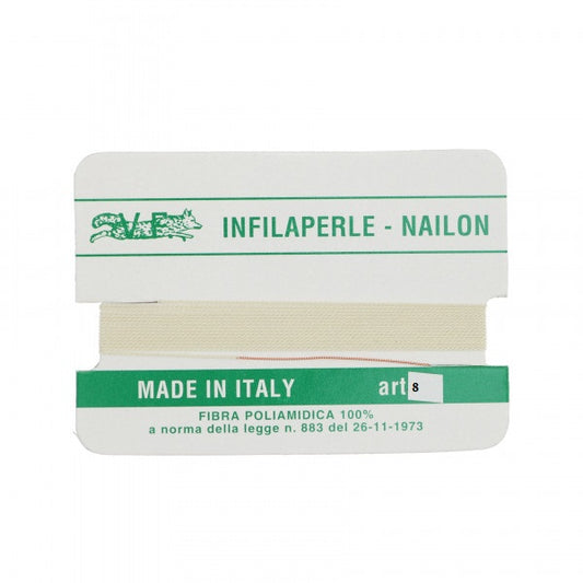 Filo infilaperle con ago colore bianco in nylon per collane bracciali nailon varie misure