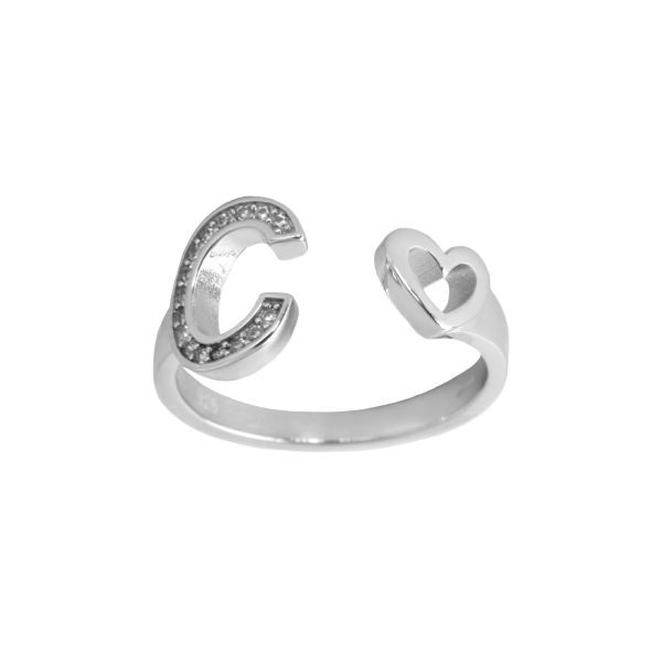 Anello Lettere d'amore in argento 925 con iniziale e cuore