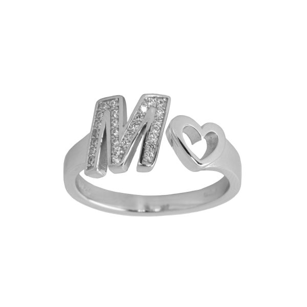 Anello Lettere d'amore in argento 925 con iniziale e cuore
