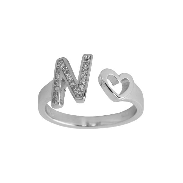 Anello Lettere d'amore in argento 925 con iniziale e cuore