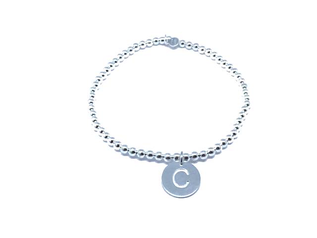 Bracciale iniziale in argento 925 ‰ con lettera iniziale elasticizzati