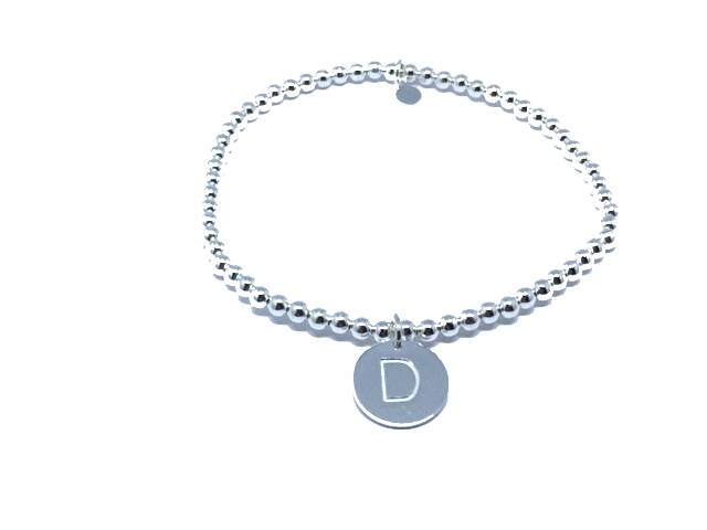 Bracciale iniziale in argento 925 ‰ con lettera iniziale elasticizzati