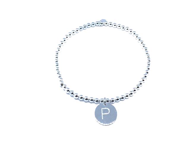 Bracciale iniziale in argento 925 ‰ con lettera iniziale elasticizzati