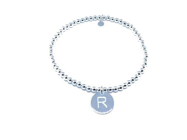 Bracciale iniziale in argento 925 ‰ con lettera iniziale elasticizzati