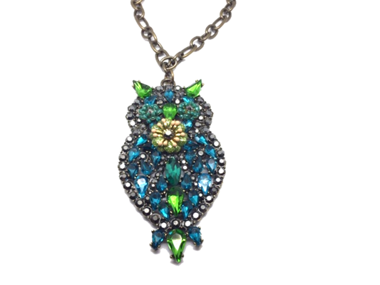 Collana lunga gufo grande con cristalli