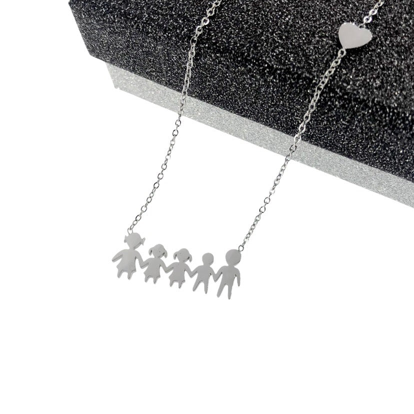 Collana famiglia con cuoricino in acciaio inossidabile