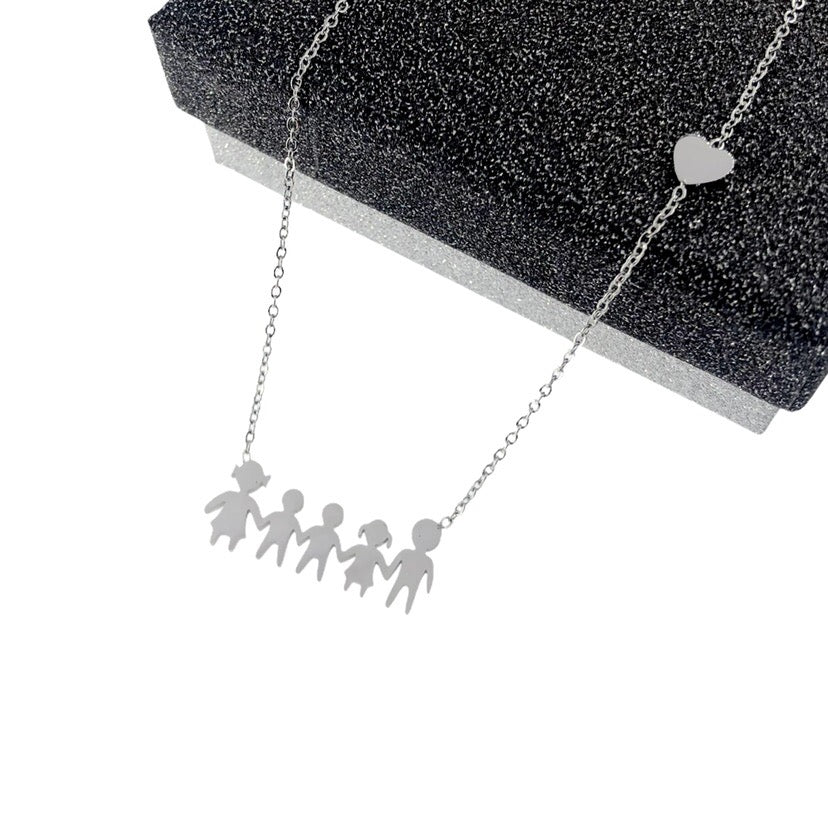 Collana famiglia con cuoricino in acciaio inossidabile